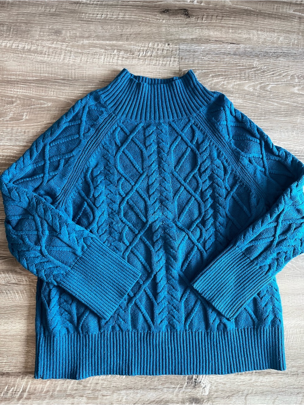 Talbots Blue Turquoise Cable Knit Mock Neck Sweater Womens XL Cotton Blend